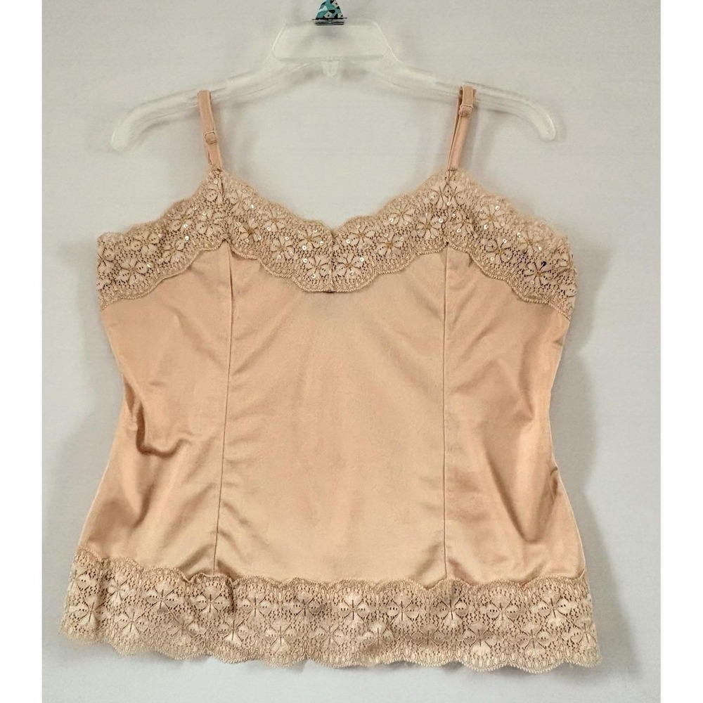 Petite Sophisticate Champagne Satin Lace Trim Camisole Adjustable Strap Mediums